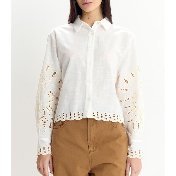 Christian Lacroix Linen Blend Embroidered Scallop Hem Blouse S NWT - Picture 5 of 10